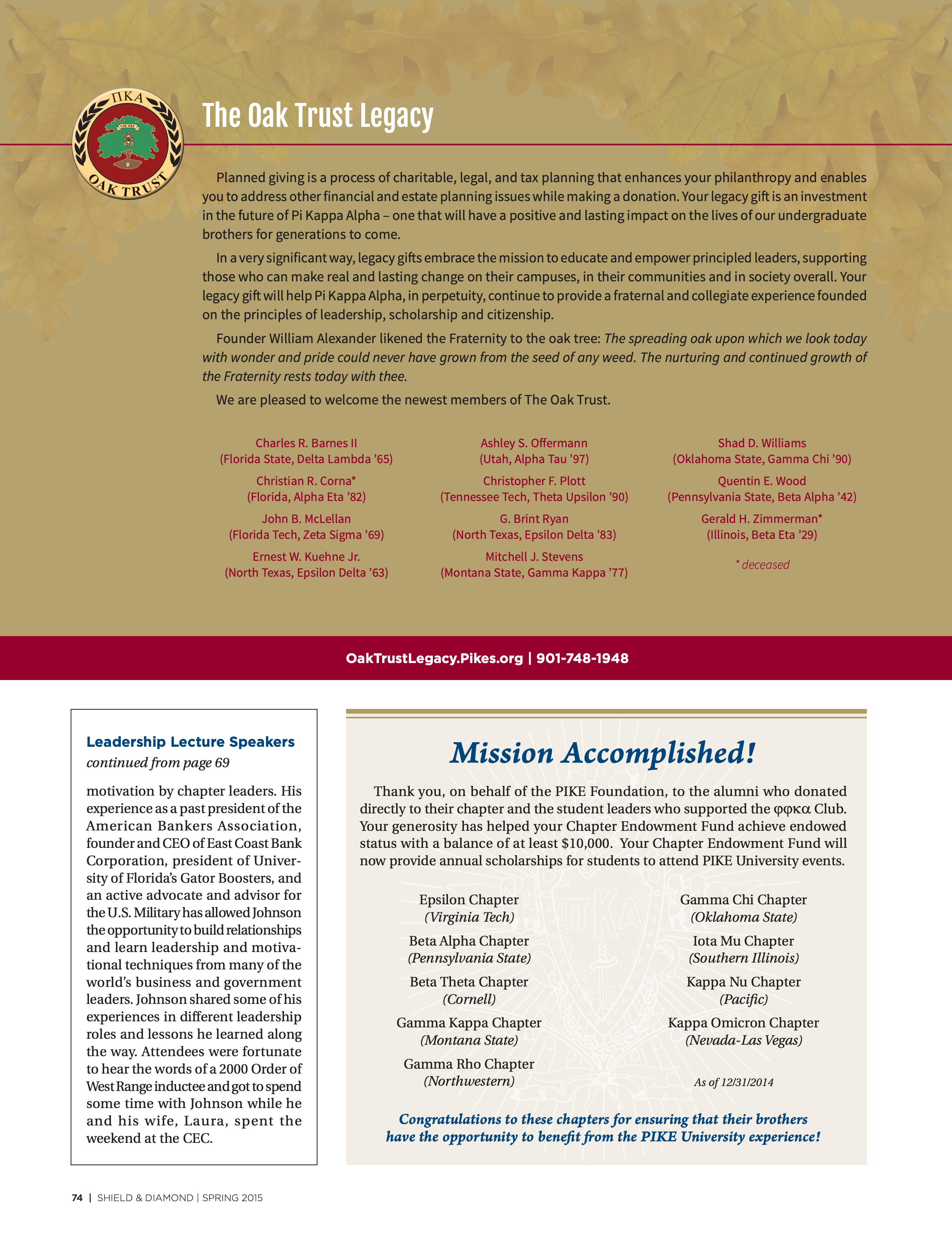 The Oak Trust Legacy, Spring 2015